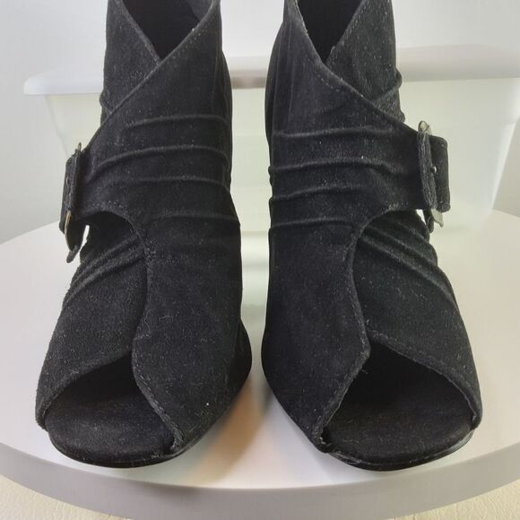 (3/$22) Charles Albert black open toe faux cowsuede heel shoe boot with buckled - Picture 5 of 17